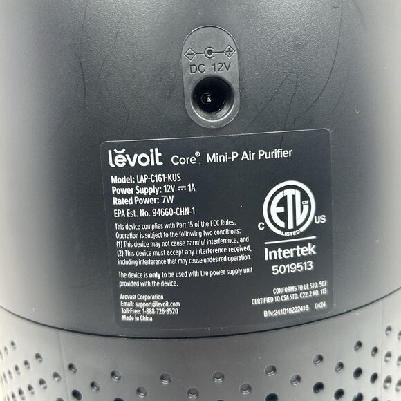 Levoit Core Mini-P Air Purifier Black 3 Settings Electric LAP-C161-KUS - Picture 4 of 16